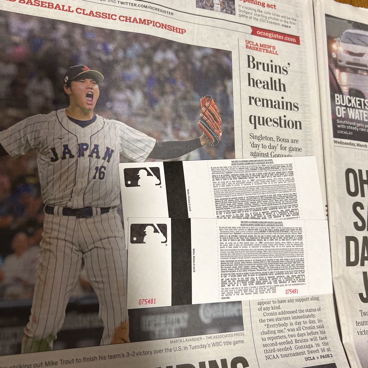 2023 WBC 決勝 日米戦 チケット+英字新聞 美品 大谷翔平 ダルビッシュ