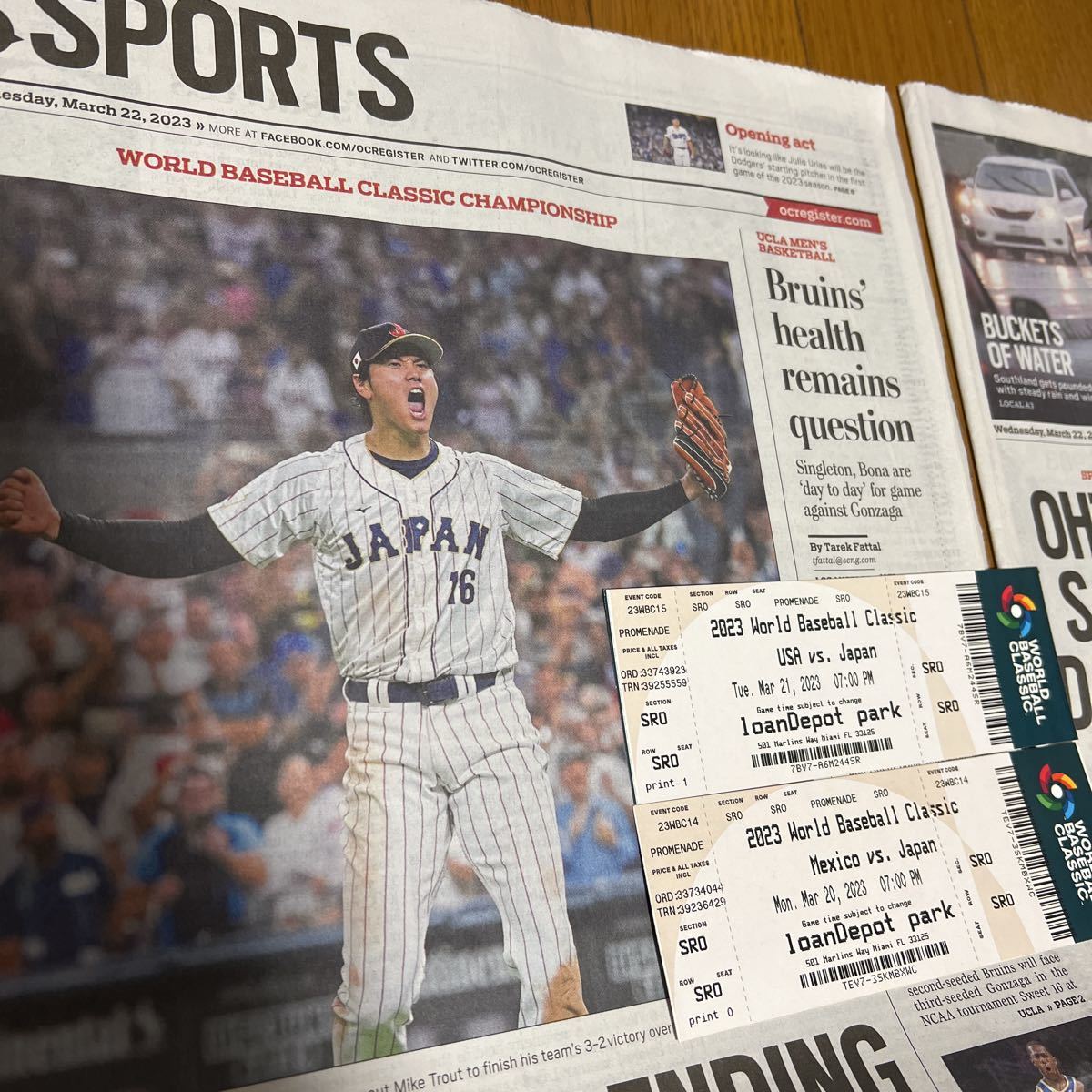 2023 WBC 準決勝+決勝 未使用チケット+英字新聞 美品 大谷翔平