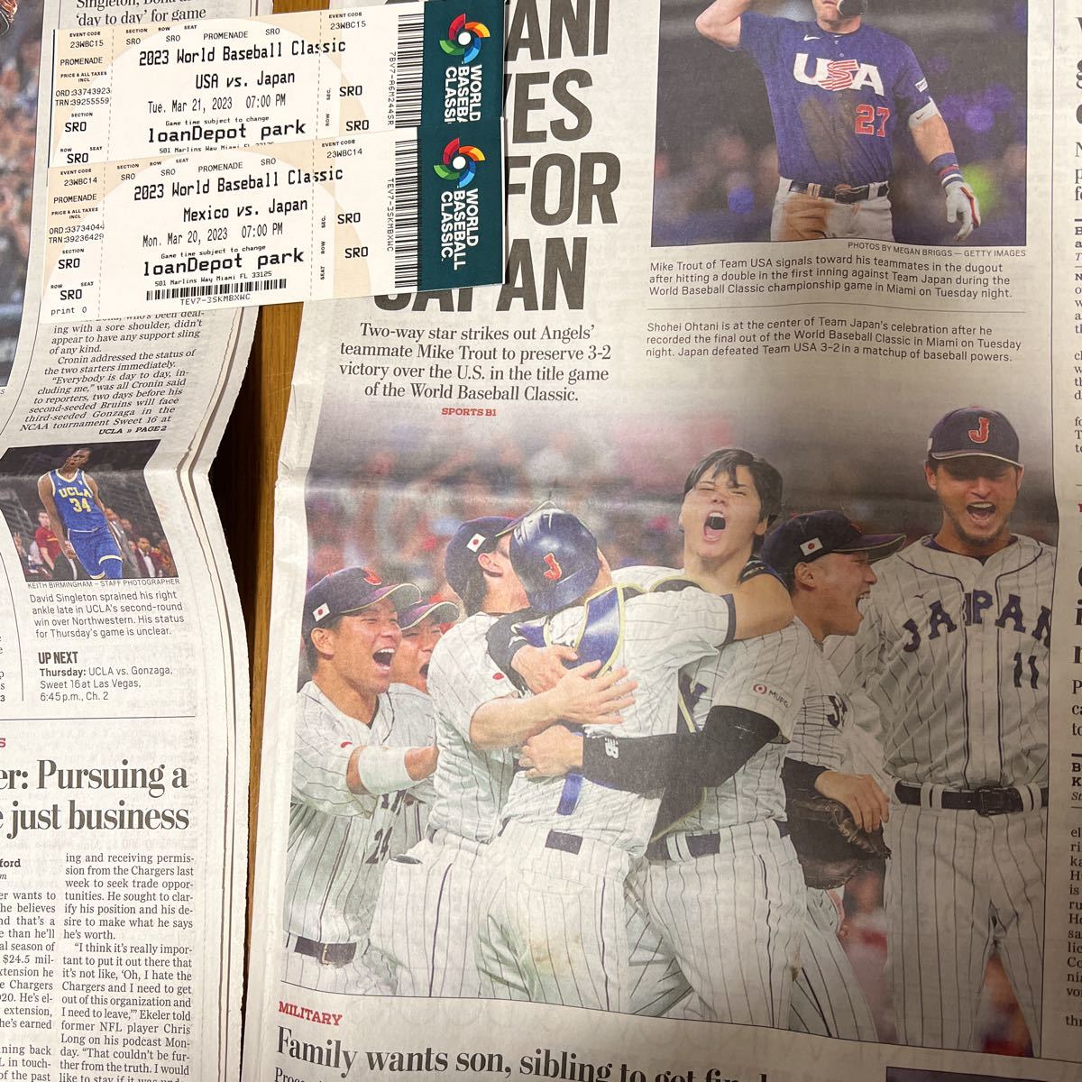 2023 WBC 決勝 日米戦 チケット+英字新聞 美品 大谷翔平 ダルビッシュ