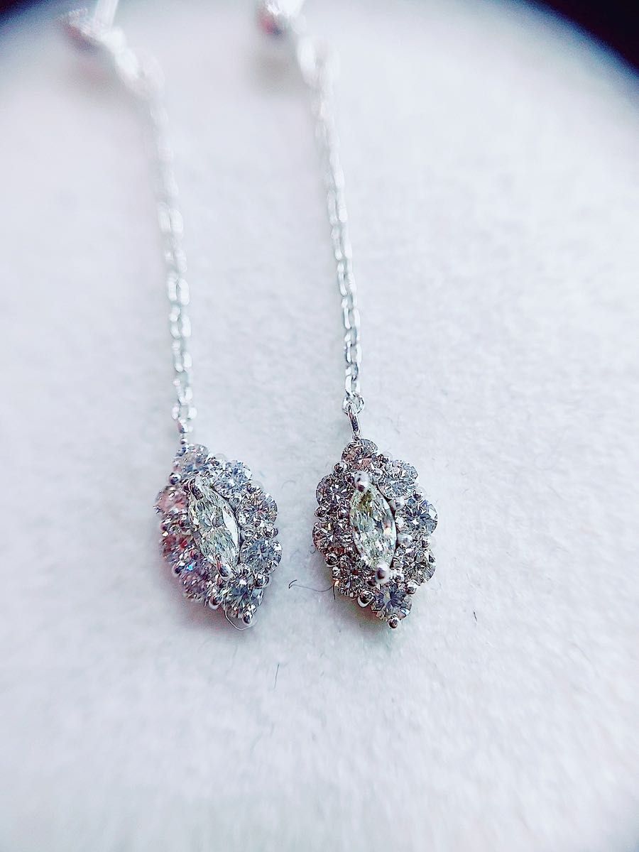☆0.44ct☆✨マーキースダイヤモンドK18WG揺れるピアス イヤリング