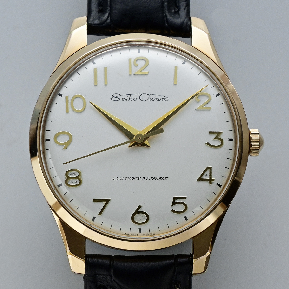 セイコー クラウン 全数字文字盤 手巻 21石 金メッキケース Seiko