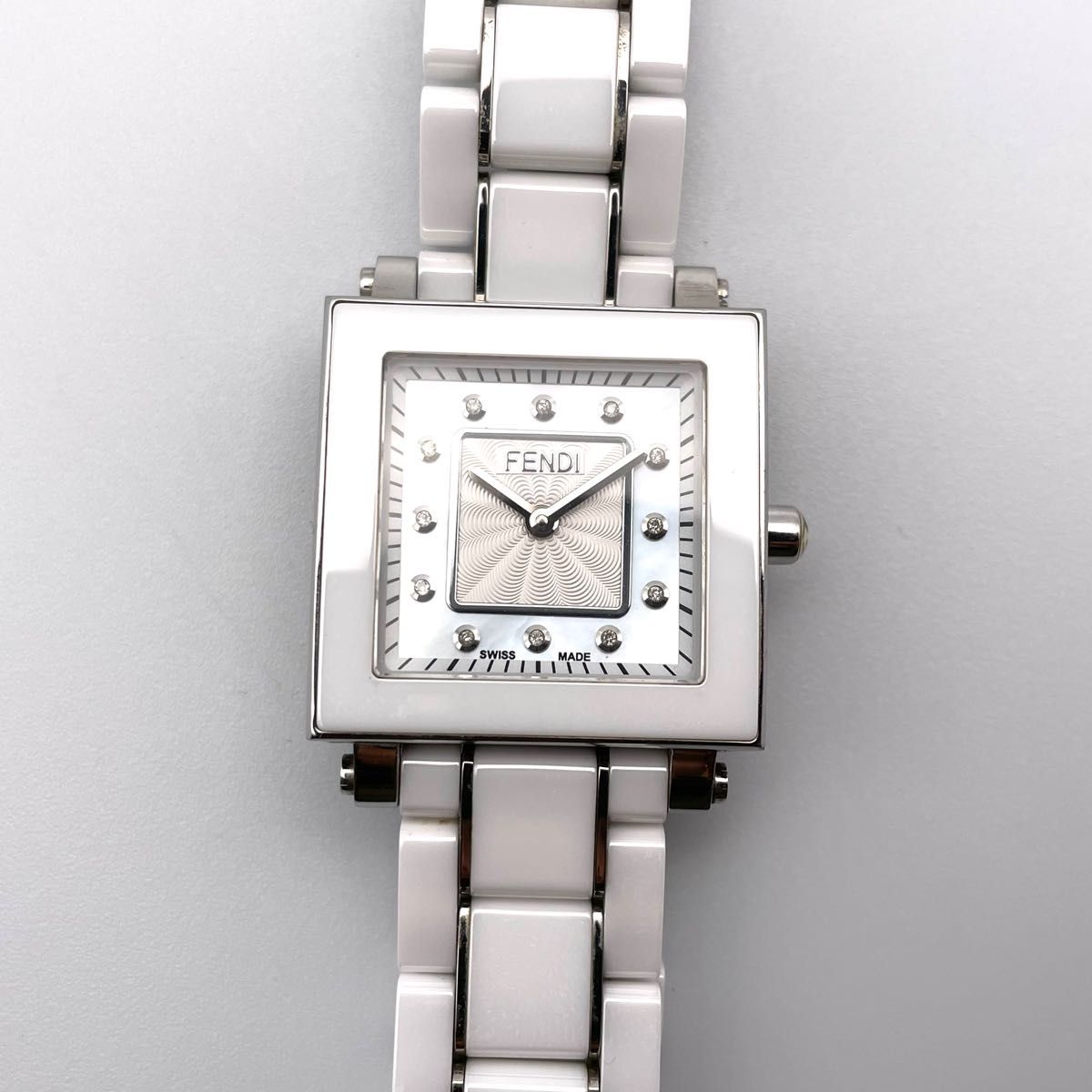 【美品・稼働品】フェンディ FENDI 6200L クアドロ ダイヤ セラミック レディース 腕時計 クオーツ