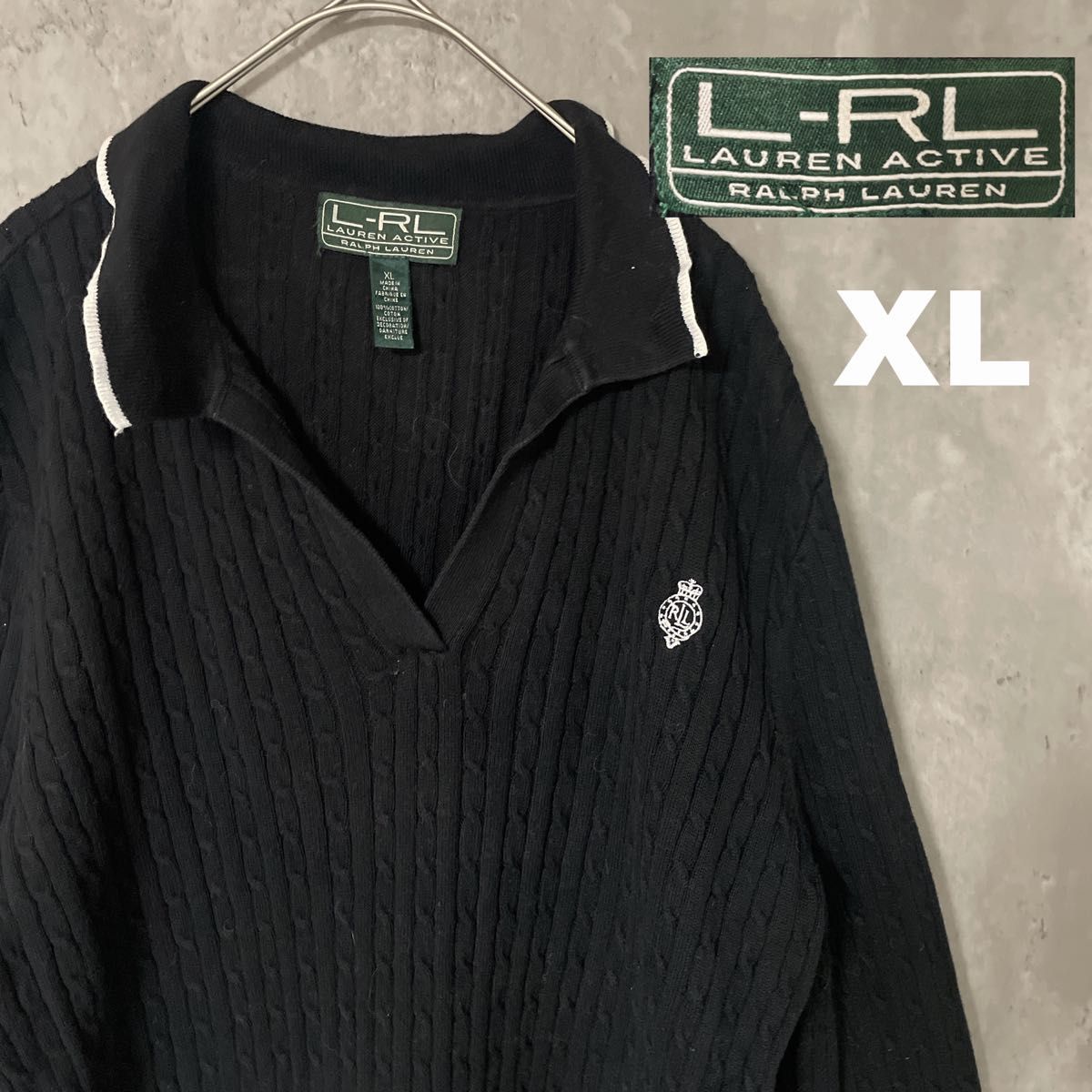 Polo Ralph Lauren ラルフ・ローレン active 緑タグ ニット セーター 襟付き ワンポイント ポロ 黒