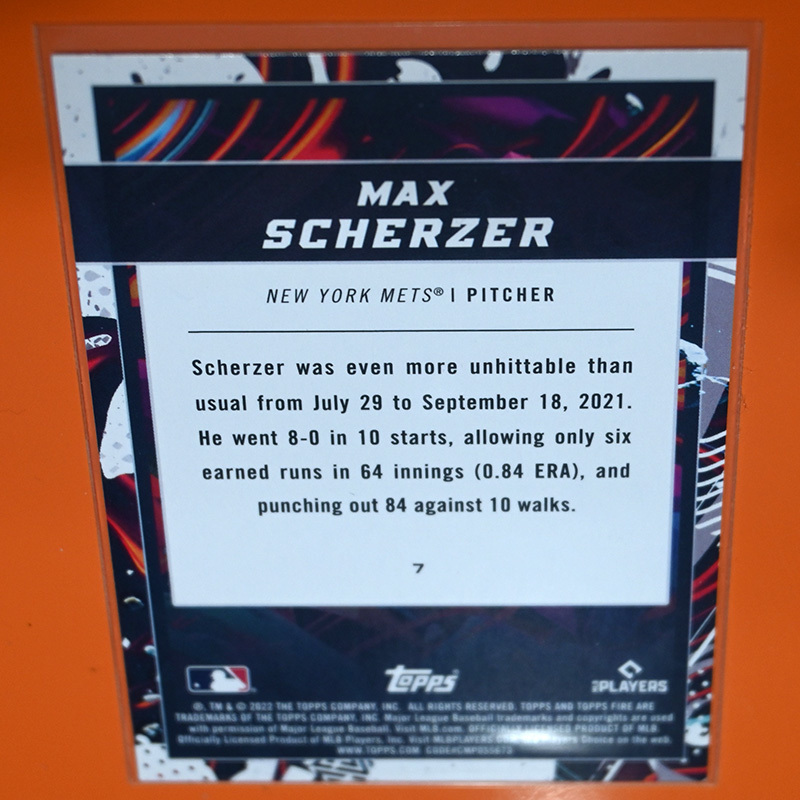 Topps MLB 2022 Fire NEW YORK METS MAX SCHERZER トレーディングカード_画像2