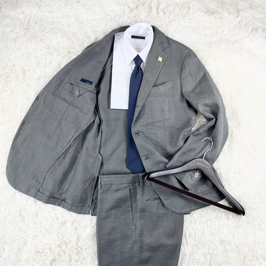 LARDINI ラルディーニ リネン グレー スーツ ブートニエール 付 サイズ