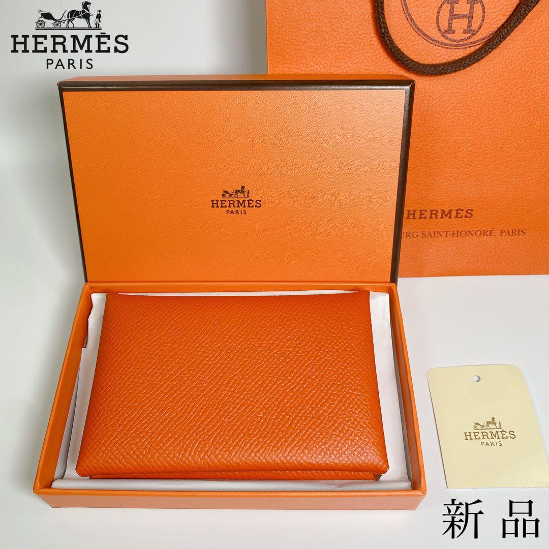1768 新品 HERMES エルメス カルヴィ カードケース オレンジ コイン