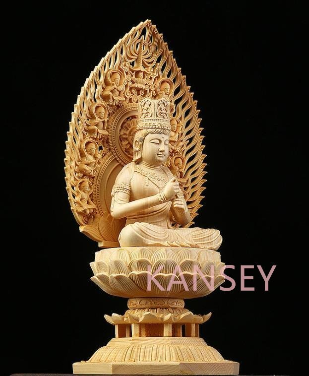 仏教美術 精密彫刻 仏像 手彫り 木彫仏像 大日如来座像 高さ約28cm_画像3