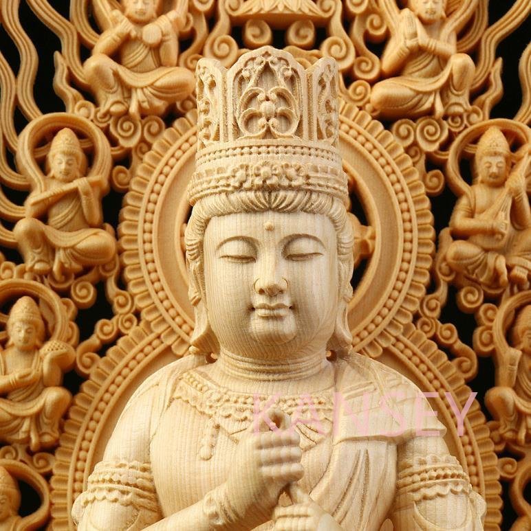 仏教美術 精密彫刻 仏像 手彫り 木彫仏像 大日如来座像 高さ約28cm_画像1