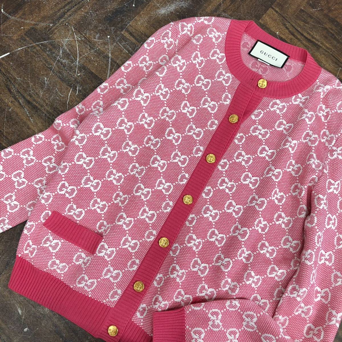 美品 GUCCI グッチ GGジャガード ニット カーディガン Lサイズ 金