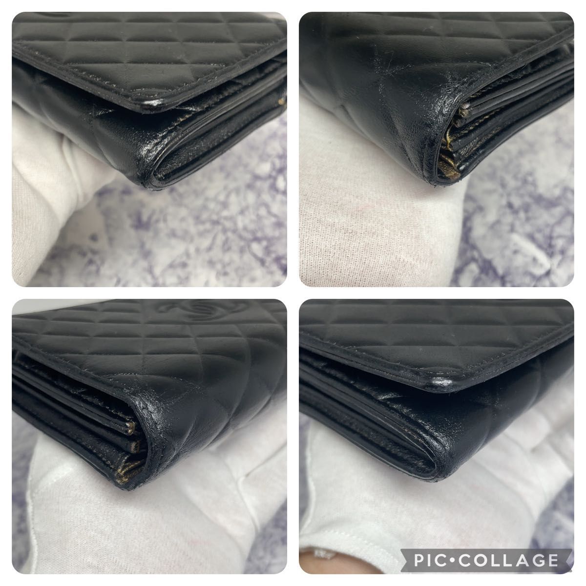 135 美品 CHANEL シャネル ダイヤステッチ 長財布 ラウンドファスナー