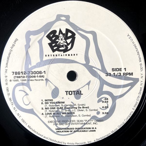 【US盤/LP】Total トータル / Total ■ Bad Boy Entertainment / 78612-73006-1 / パフ・ダディ / ヒップホップ / R&B_画像3