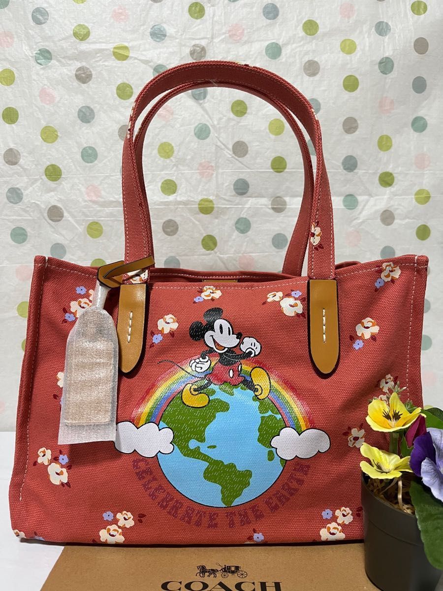 COACH×DISNEYトート 30 フローラル & ミッキーマウス ピンク