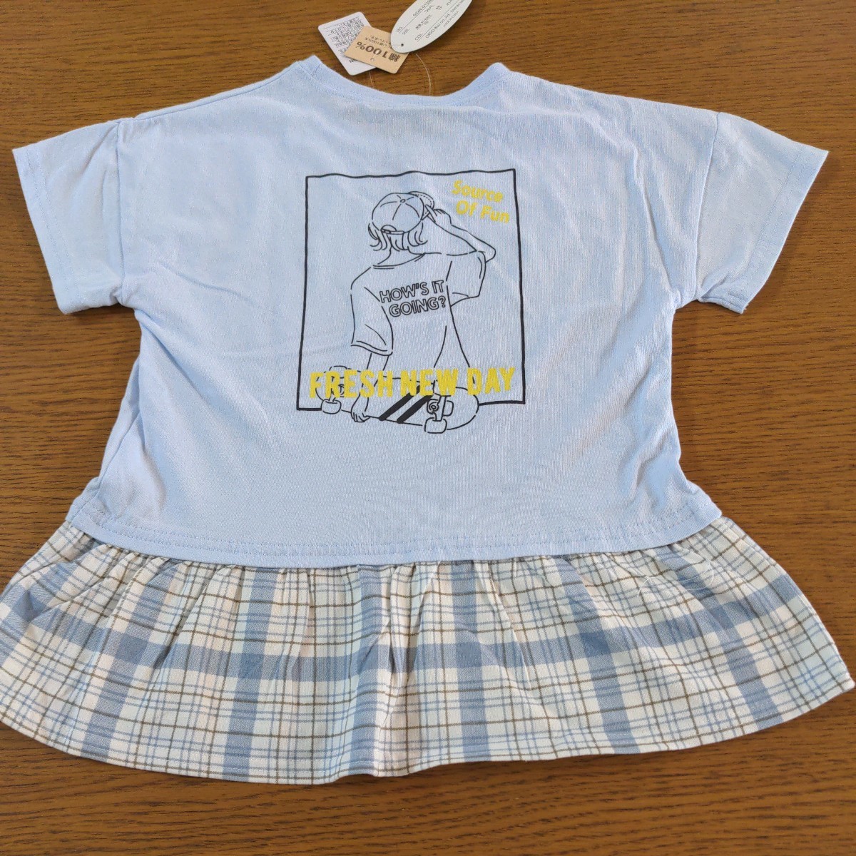 ☆新品☆Lulu tatan☆半袖チュニック☆120cm☆水色・チェック柄☆女の子用☆No.758_画像6