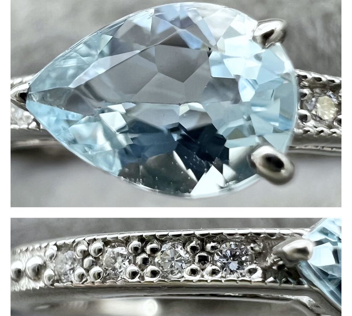 PT900 天然 アクアマリン 0.44ct ダイヤ 0.034ct リング