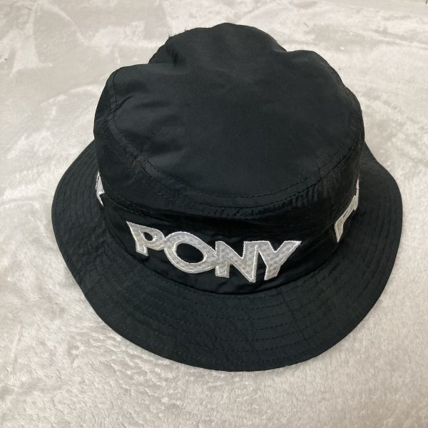 美品 PONY ポニー バケットハット ブラック ロゴワッペン ブラック 58cm 内側メッシュ生地 N109_画像5