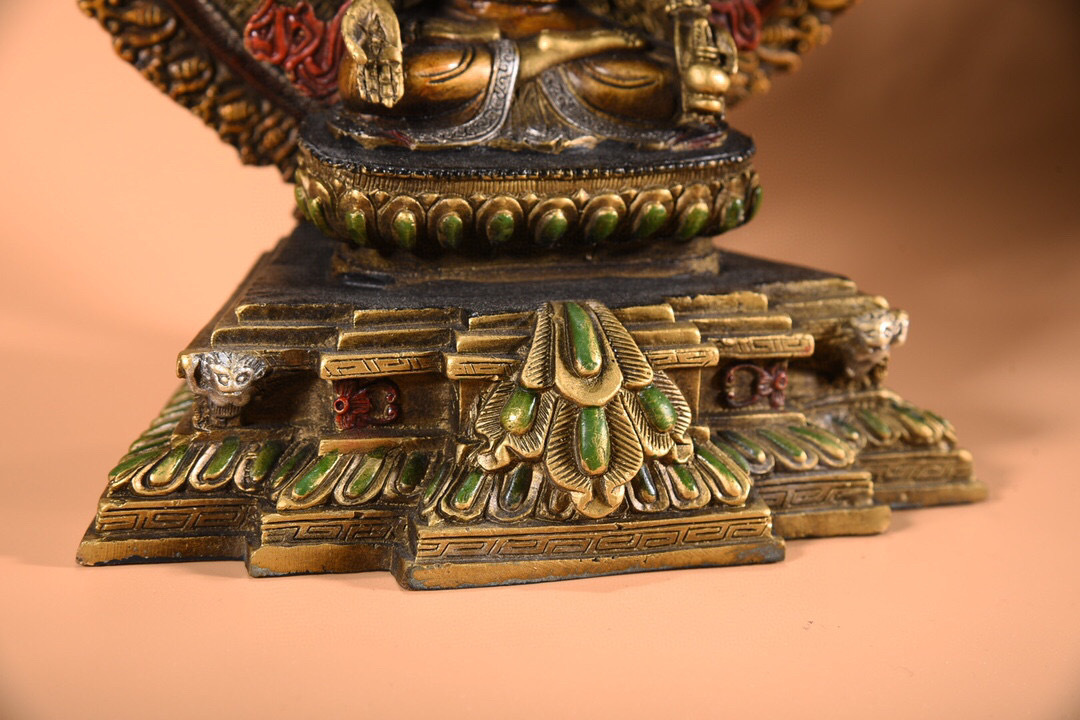 銅製・金鍍・彩繪・千手觀音像『収蔵家蔵』稀少珍品・置物・古賞物