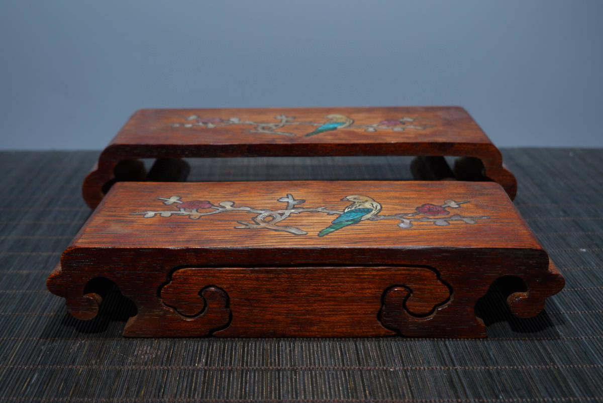 花梨木製・細密彫・貝殼嵌・彩繪・百年好合紋・首飾盒『収蔵家蔵』稀少