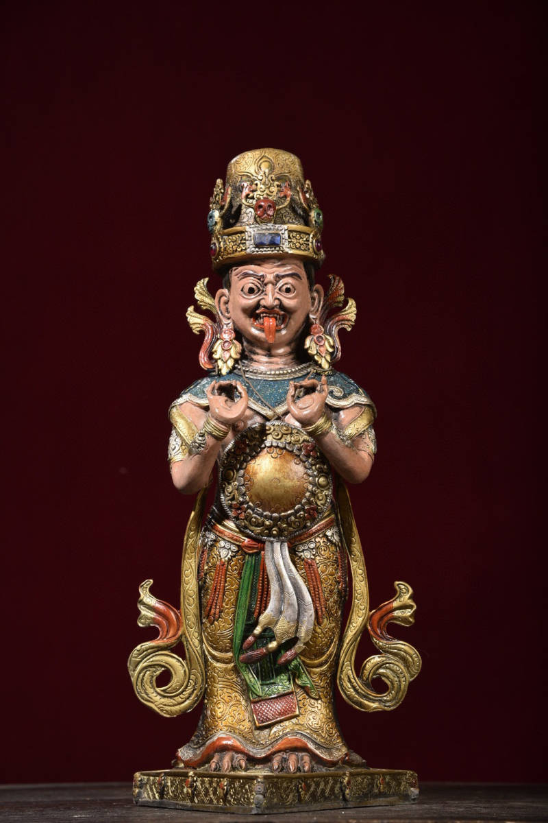 銅製・撒金・彩繪・寶石嵌・扎基拉姆像『収蔵家蔵』稀少珍品・置物・古