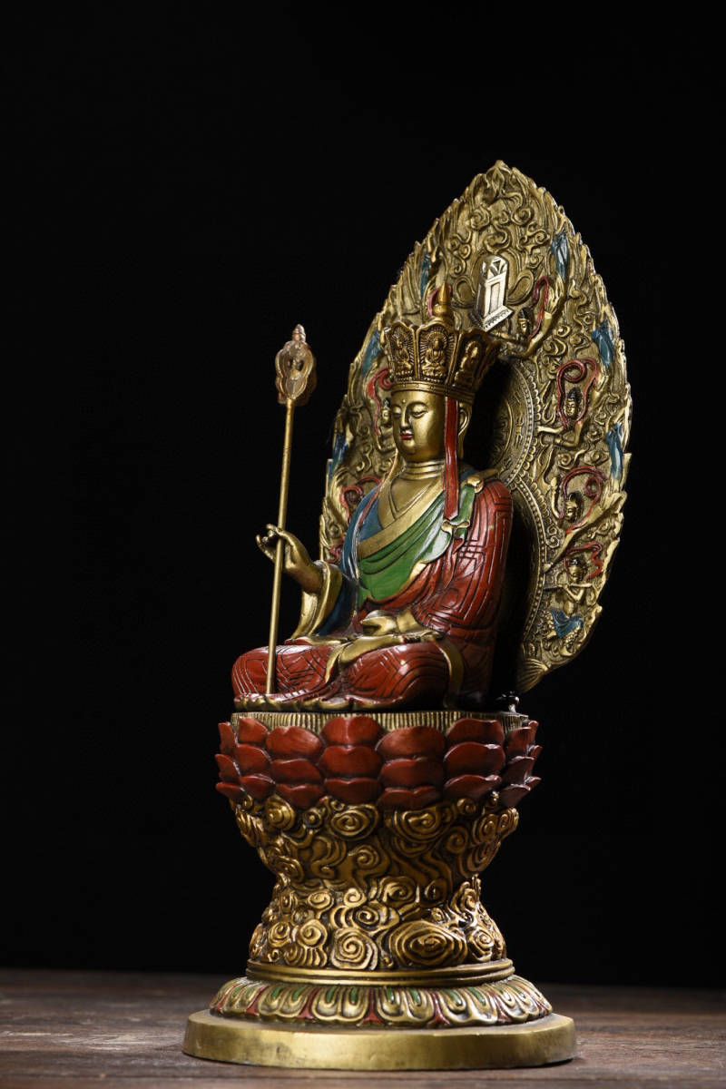 銅製・金鍍・彩繪・寶石嵌・地藏王菩薩像『収蔵家蔵』稀少珍品・置物