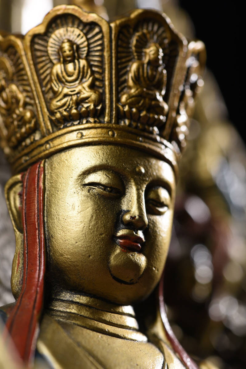 銅製・金鍍・彩繪・寶石嵌・地藏王菩薩像『収蔵家蔵』稀少珍品・置物