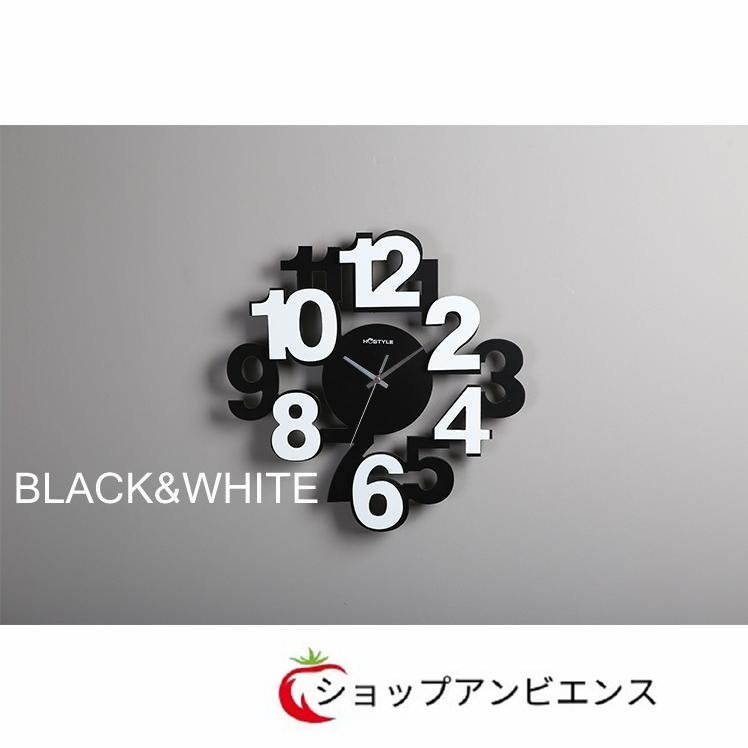 美品登場☆おしゃれ ブラック ホワイト モノトーン 数字 アートクロック 壁掛け時計 掛け時計の画像3