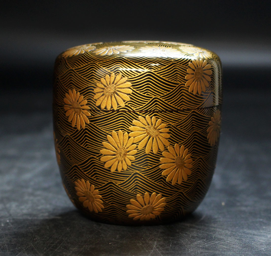豪華 F471 八代 中村宗哲 笹絵 茶道具 中棗 共箱 中村宗哲 漆塗 木製