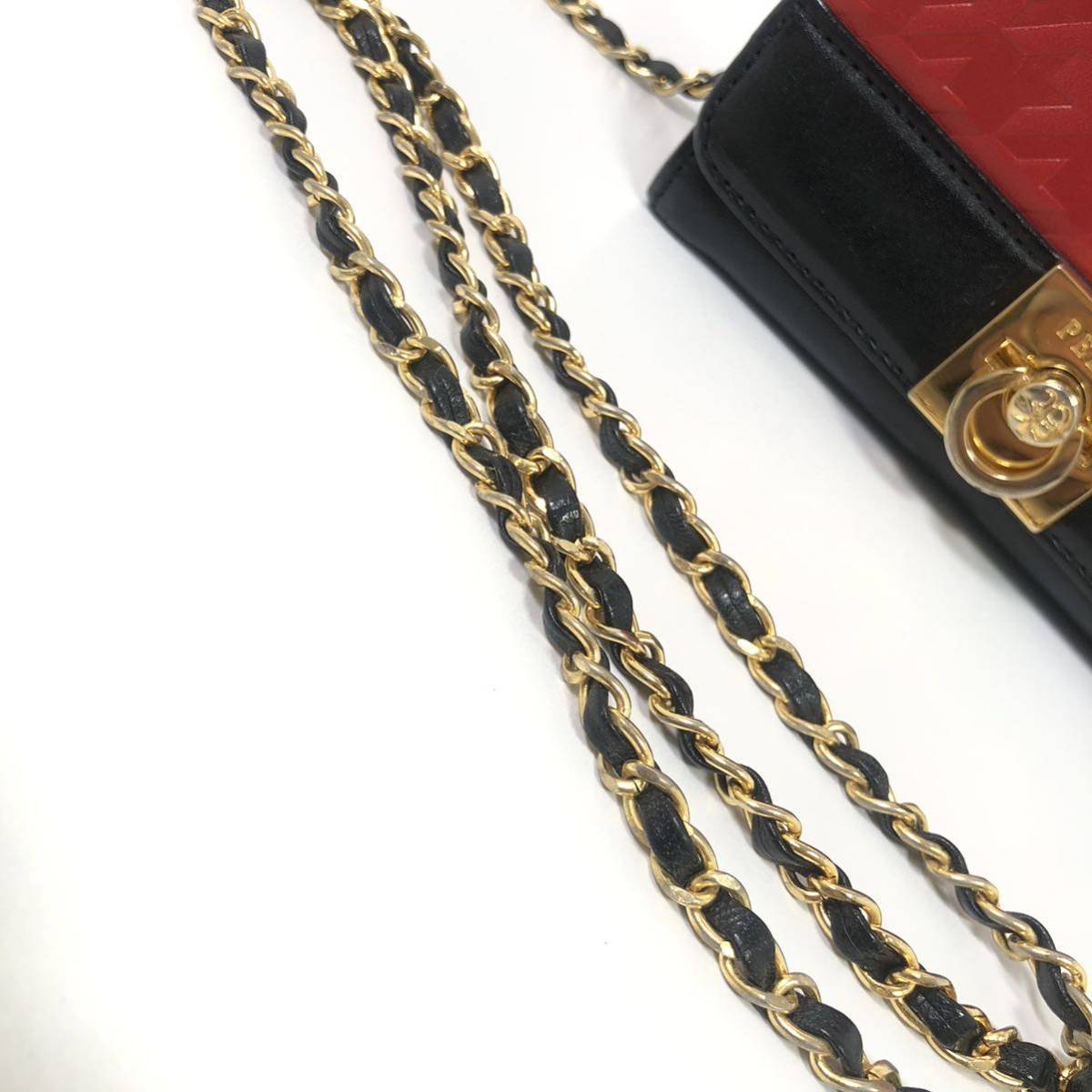 ☆良品☆ PELLE BORSA ペレボルサ 千鳥柄 チェーン ショルダーバッグ