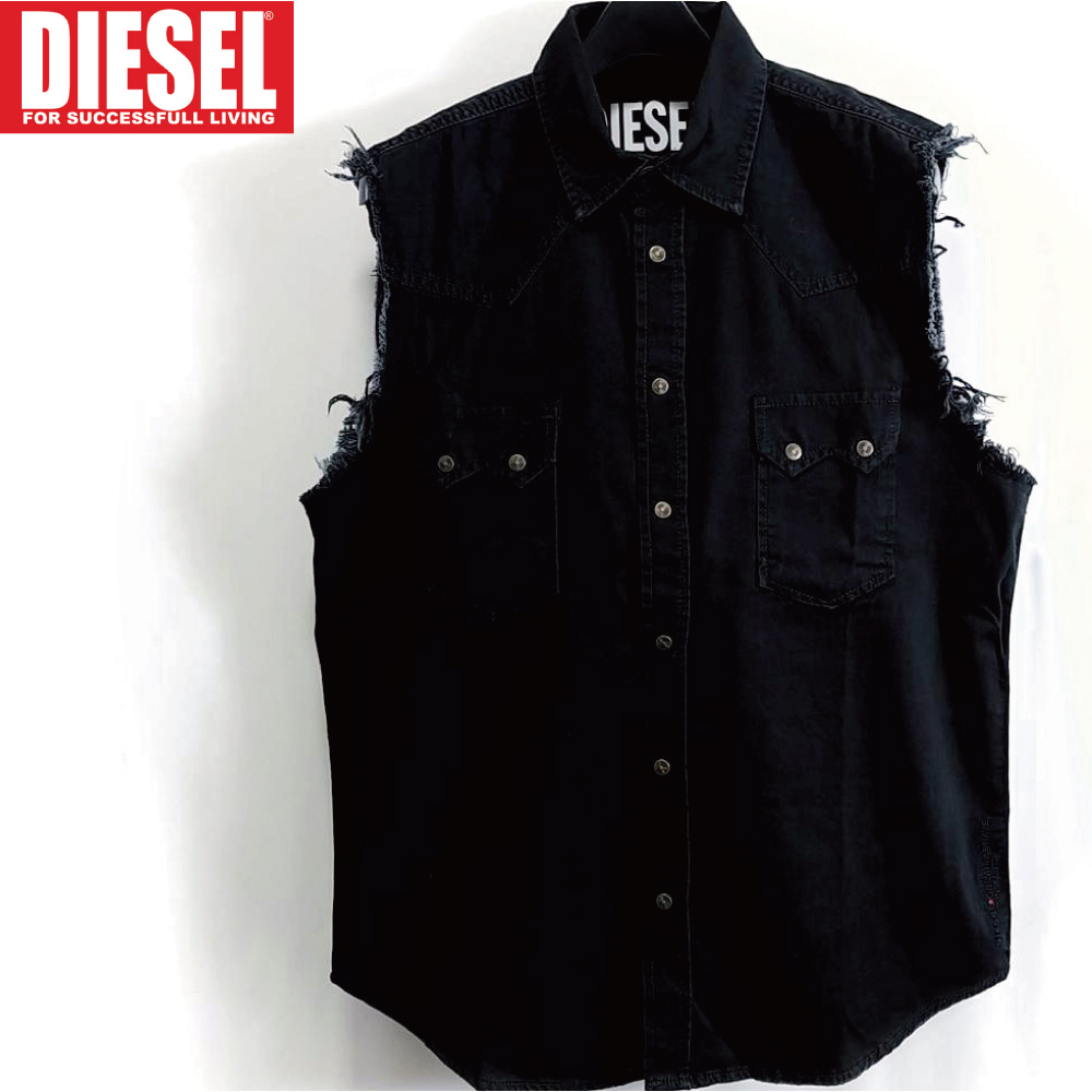 XL/【即決】新品 DIESEL ディーゼル ノースリーブ デニム シャツ カジュアルシャツ ブランド D-KIRU ブラック