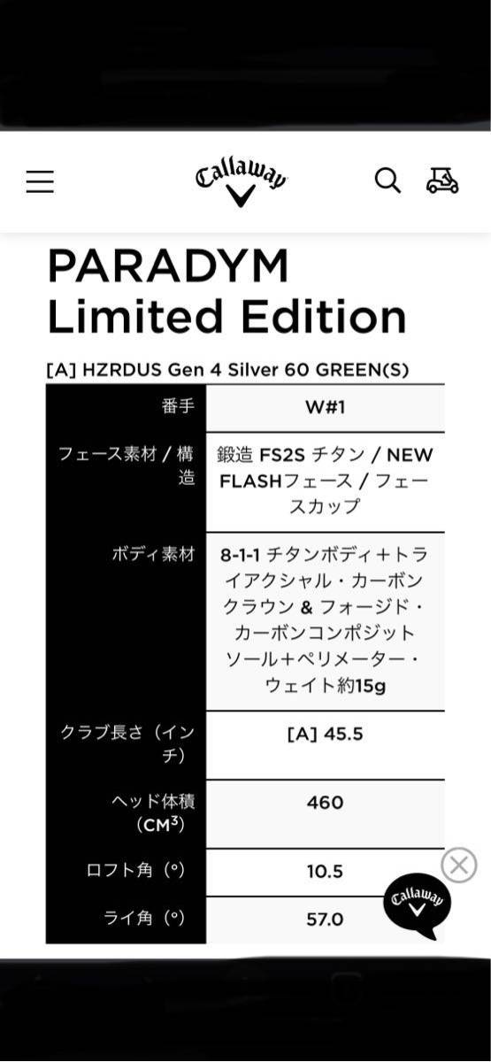 750本 超限定」新品callawayキャロウェイ PARADYM LIMITED EDITION パラダイム リミテッド エディション ドライバー  10.5° ヘッドのみ