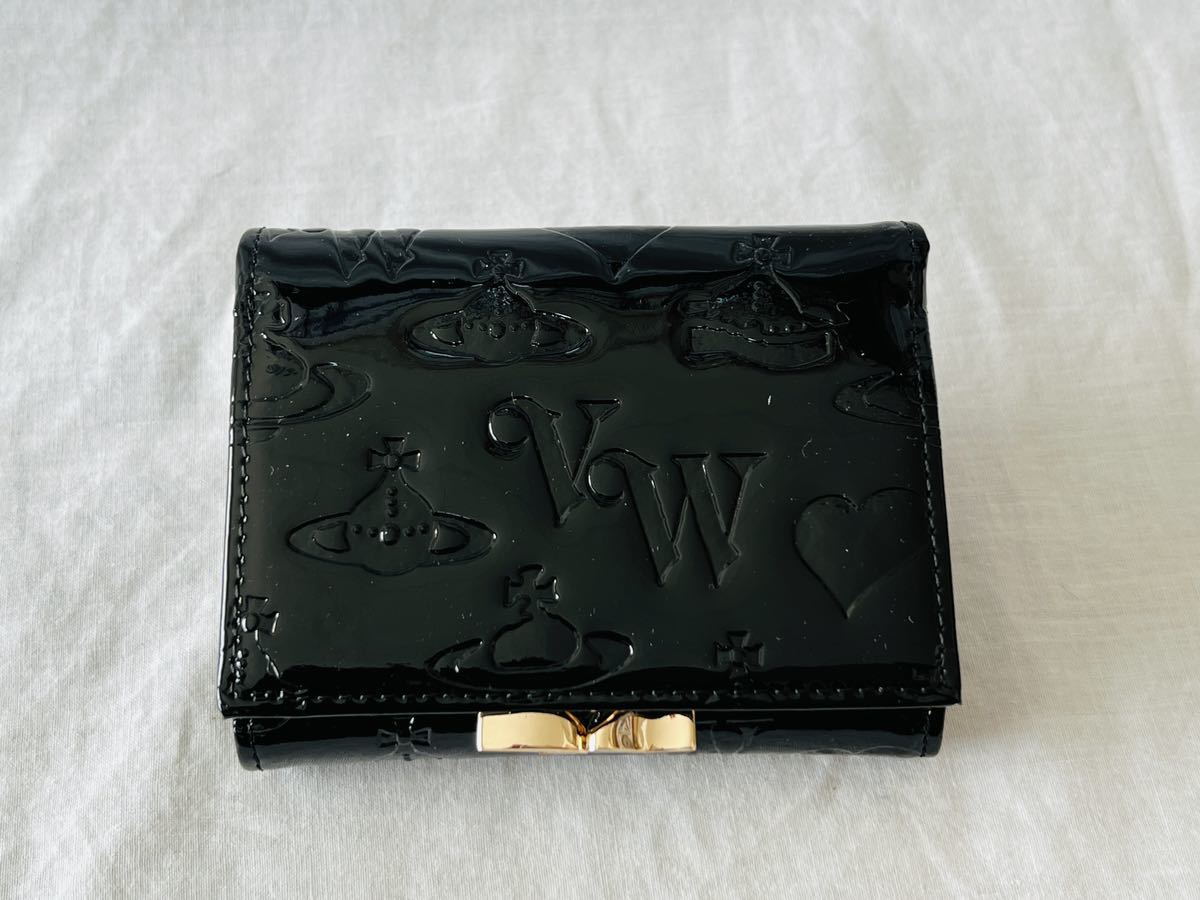 専門店 Vivienne Westwood エナメル 二つ折り財布 ブラック オーブ