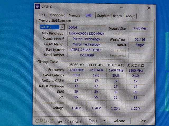 メモリ デスクトップパソコン用 KingstonとMicron DDR4-2400 PC4-19200 4GBx2枚合計8GB 起動確認済です チップに文字はげなどがございます_画像7