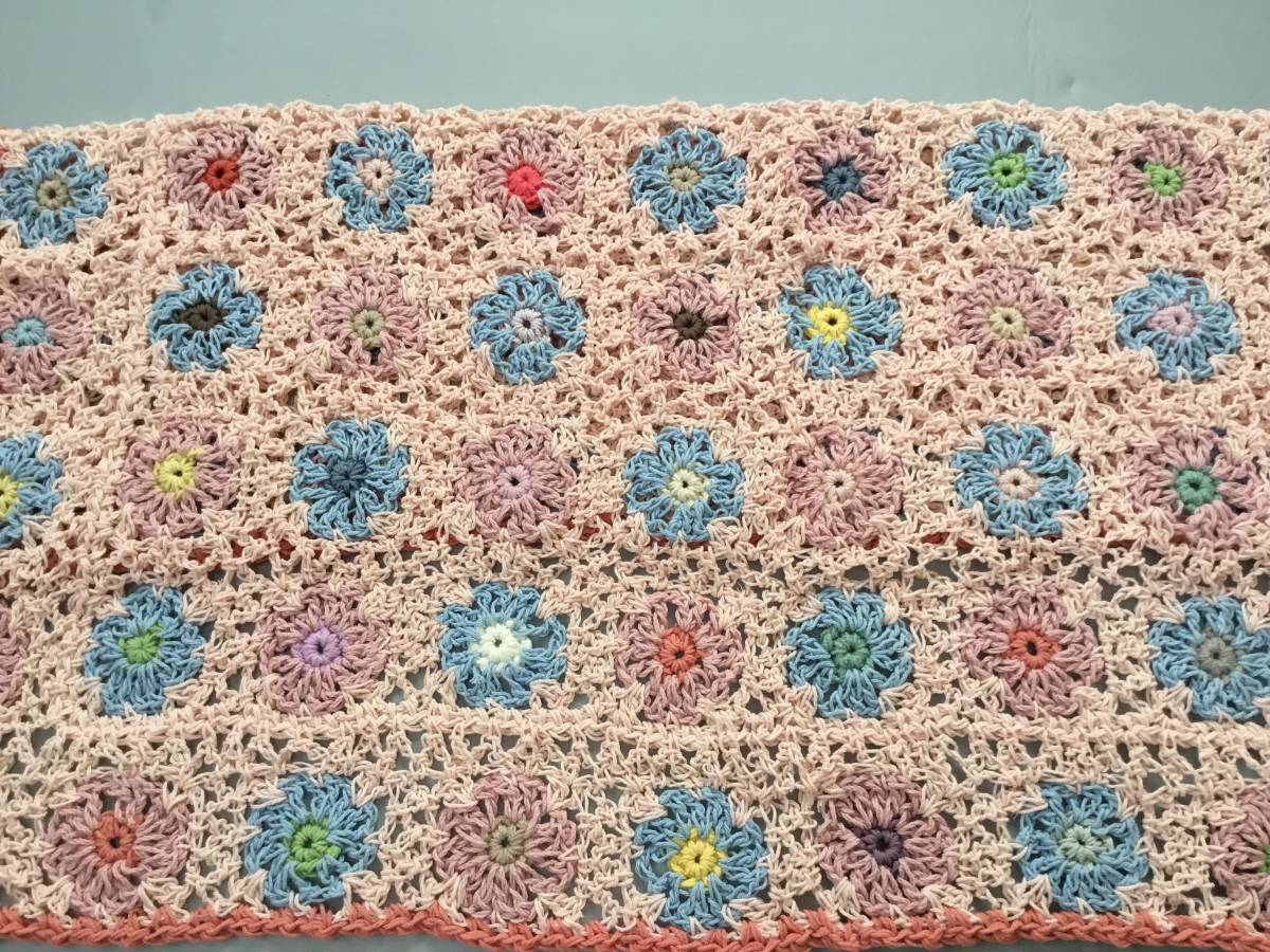 * hand made * blanket * pink & organic cotton . flower field * BABY* afghan and blanket, celebration of a birth &.. hour also!!*