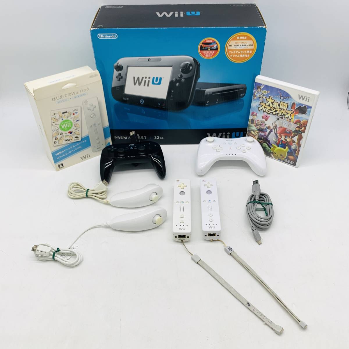 15534 〓 1円 WiiU 32GB 本体<ブラック>+Wiiリモコン3個+ゲーム
