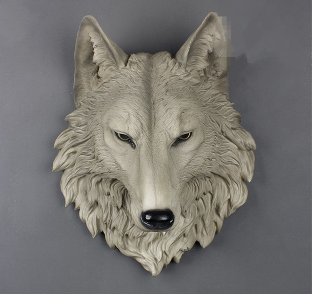 ウルフ・ヘッド 壁掛けオブジェ インテリア美術品アートホームアクセサリー贈り物レジン製 狼 ワイルドDJ796