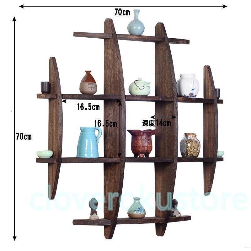 日式 茶碗ラック 茶器展示棚 ソリッド ウッド 茶道 置物台 材質 桐の木 モダン 茶具収納棚 壁掛け_画像5