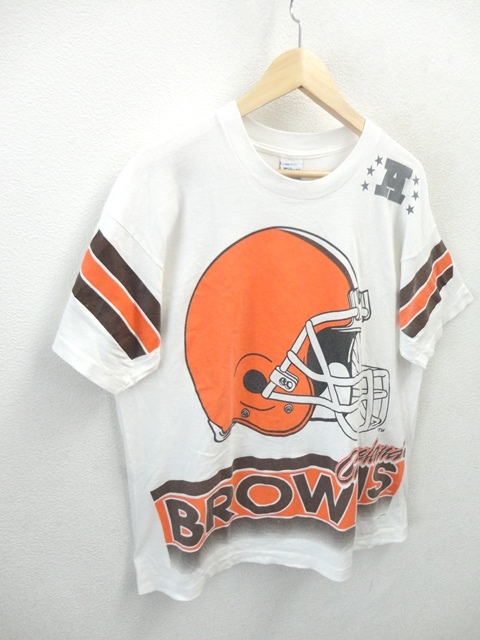 90's ヴィンテージ/USA製/94年製造/NFL/Cleveland BROWNS:クリーブランド ブラウンズ/全面プリント Tシャツ/ホワイト/Lsize/アメリカ製