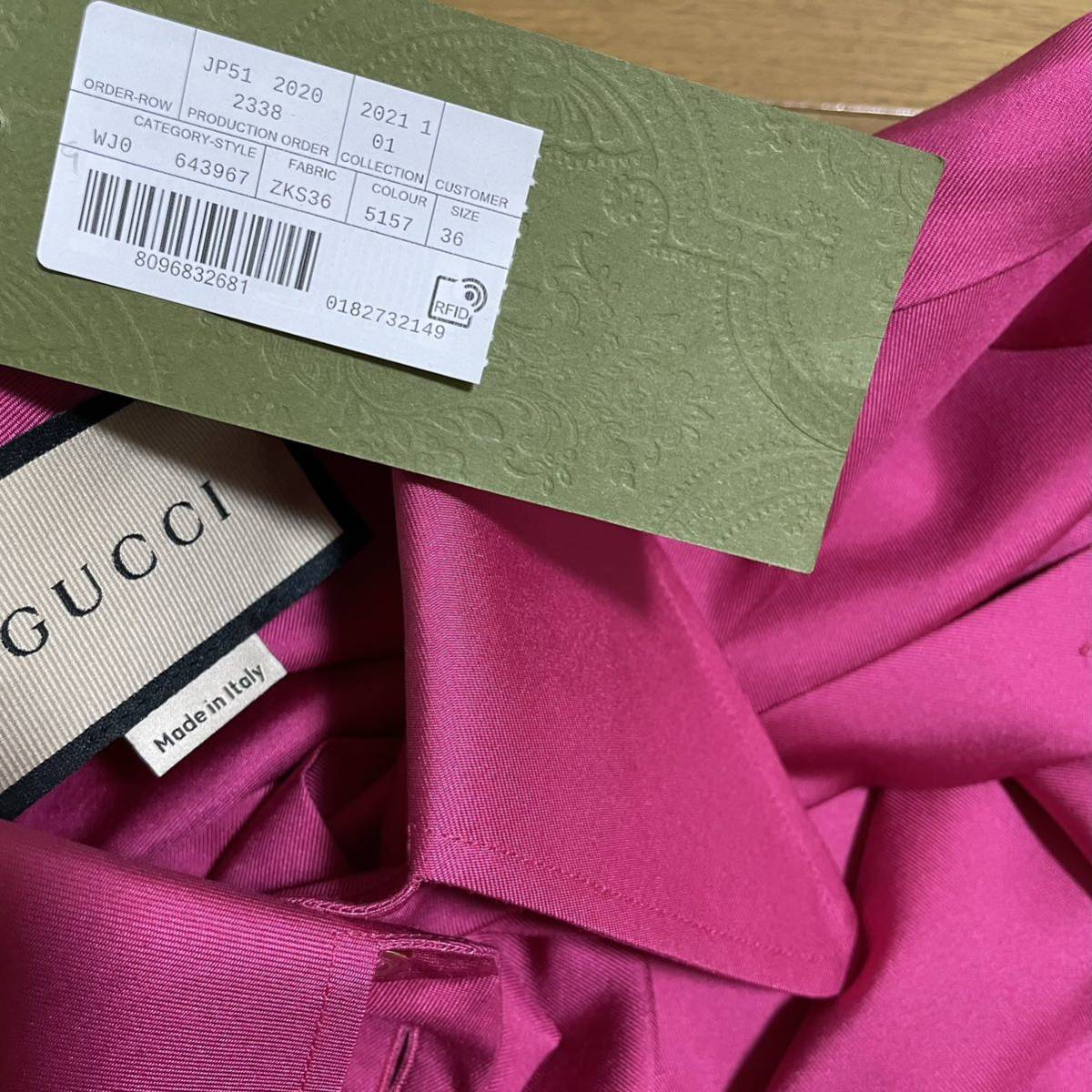 ●Gucciグッチ21SSコレクションマゼンタピンク色シルク半袖ブラウス36新品_画像6