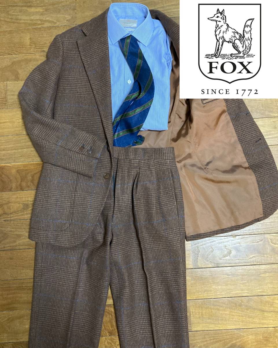 【Fox Brothers】46ブラウングレンチェックスーツ 茶コチネッラビスポークジャケット FOXツイードフランネル