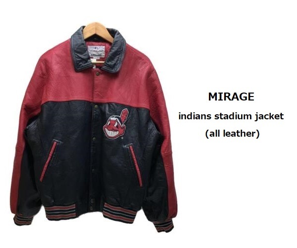 TK 入手困難 90s 希少 レア MIRAGE ミラージュ 本革 オールレザースタジャン アワードジャケット MLB 野球 インディアンス_画像1