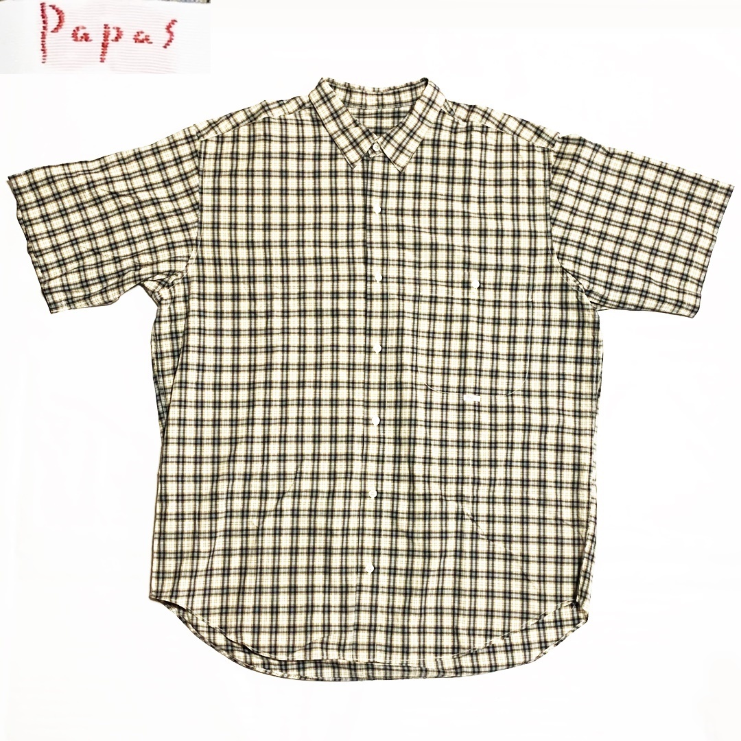 即決★Papas★Mサイズ チェックシャツ パパス メンズ 茶色系 ボタンシャツ ドレスシャツ