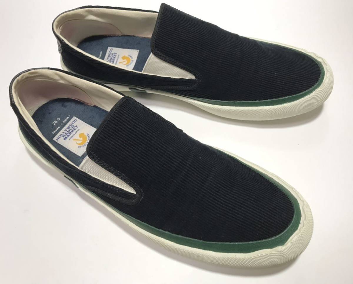 良好!! SPINGLE MOVE スピングルムーブ H.R.M ハリウッドランチマーケット 別注 SLIP-ON BLACK スリッポン 黒 28.5cm サマーコーデュロイ_画像1