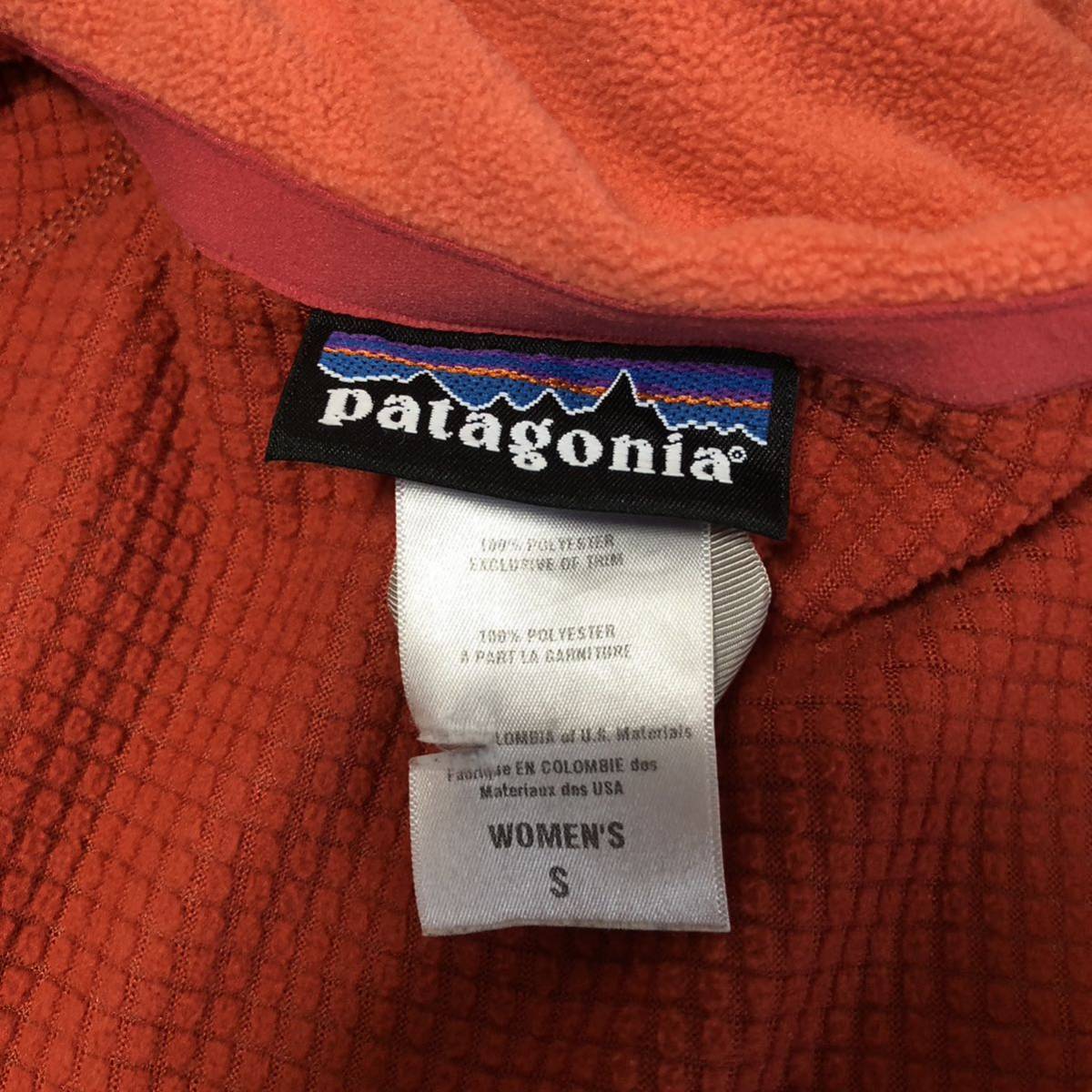 【送料無料】patagoniaナイロン切り返しジップアップフリースジャケット　オレンジ×グレー　レディースSサイズ　パタゴニアPOLARTEC