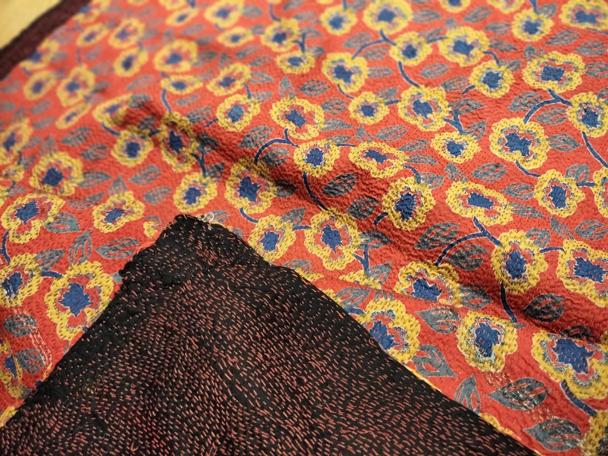 インドの刺し子ショール シルクストール トライバルテキスタイル インテリアタペストリーアジアの刺繍布 手仕事布