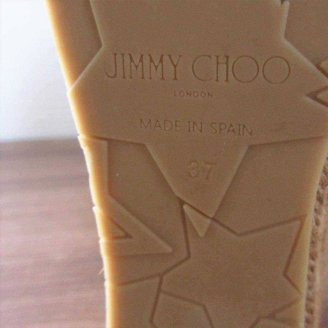 未使用 JIMMY CHOO ジミーチュウ 37 約24㎝ オープントゥ 厚底 サンダル スタッズ パール レザー アンクルストラップ 茶 ブラウン_画像9