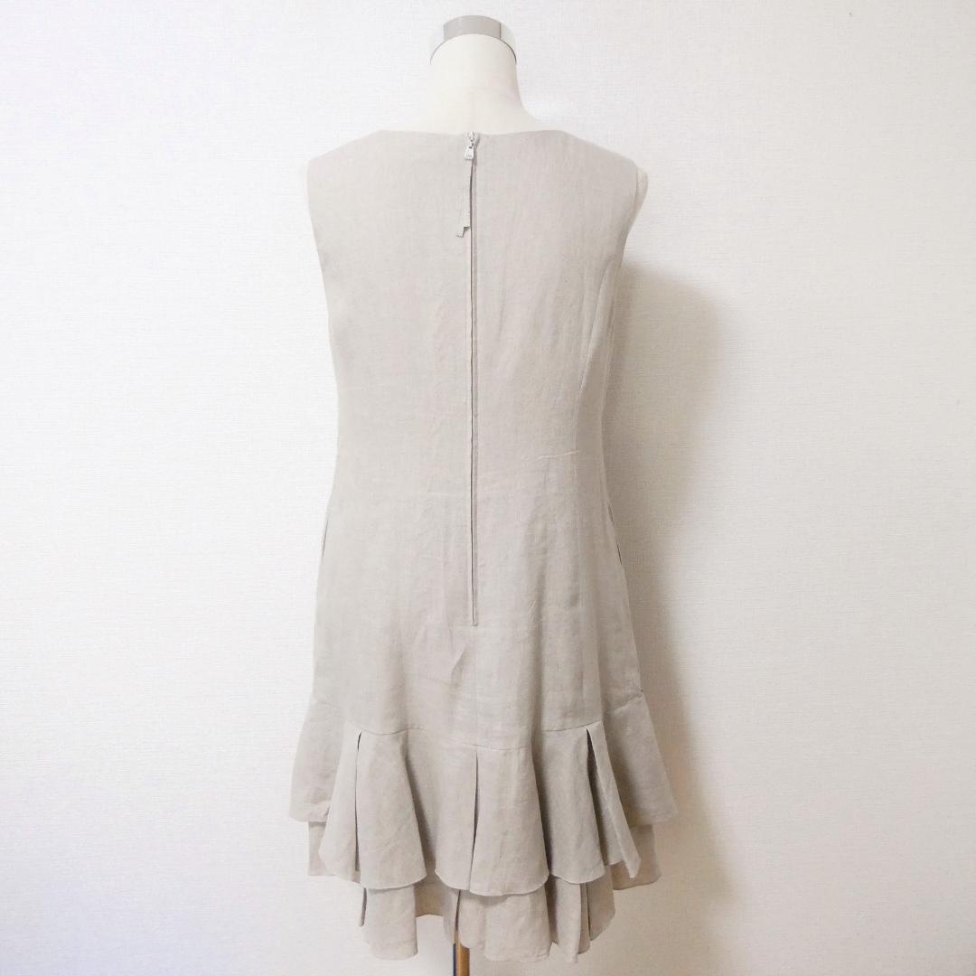 美品 フォクシー 麻100% 二段フリル クルーネック ノースリーブ
