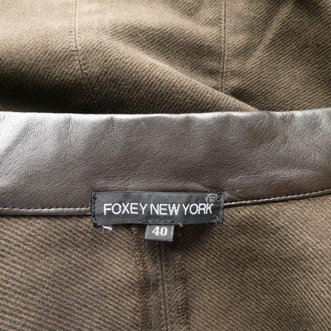 美品 FOXEY NEWYORK フォクシーニューヨーク サイズ40 フェイクレザー エルボーパッチ ジップアップ ジャケット シングル ブラウン_画像9