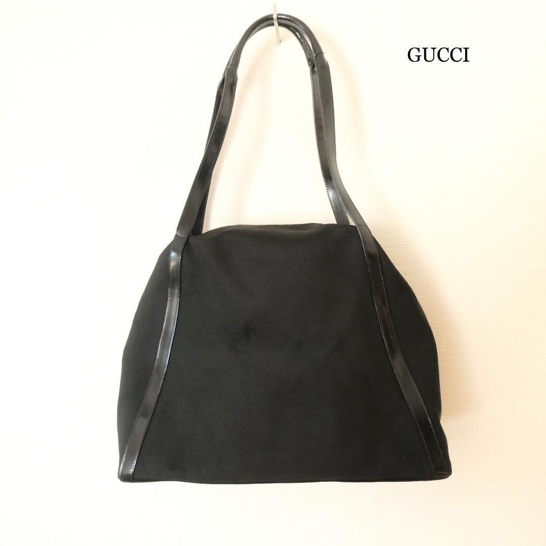 極美品 GUCCI グッチ キャンバス×レザー 半円 肩掛け セミショルダー ボストンバッグ ハンドバッグ トートバッグ 黒 ブラック A1236