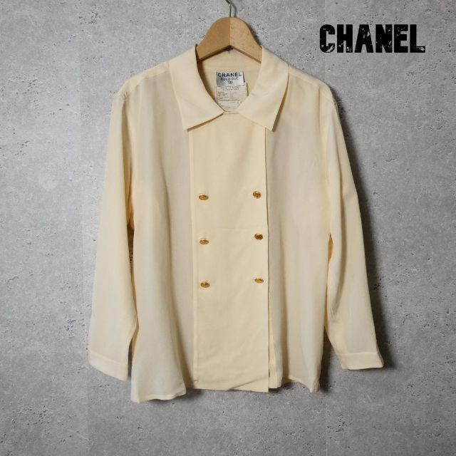 ョップ 良品 綺麗 CHANEL シャネル シルク100％ 金ボタン ダブル