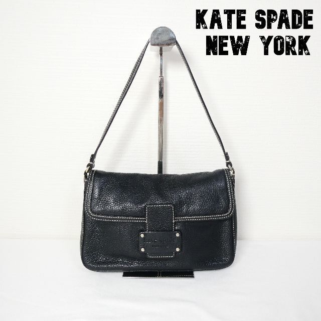 美品 kate spade new york ケイトスペードニューヨーク シボレザー 肩掛け セミショルダー ワンショルダー バッグ 黒 ブラック A2013