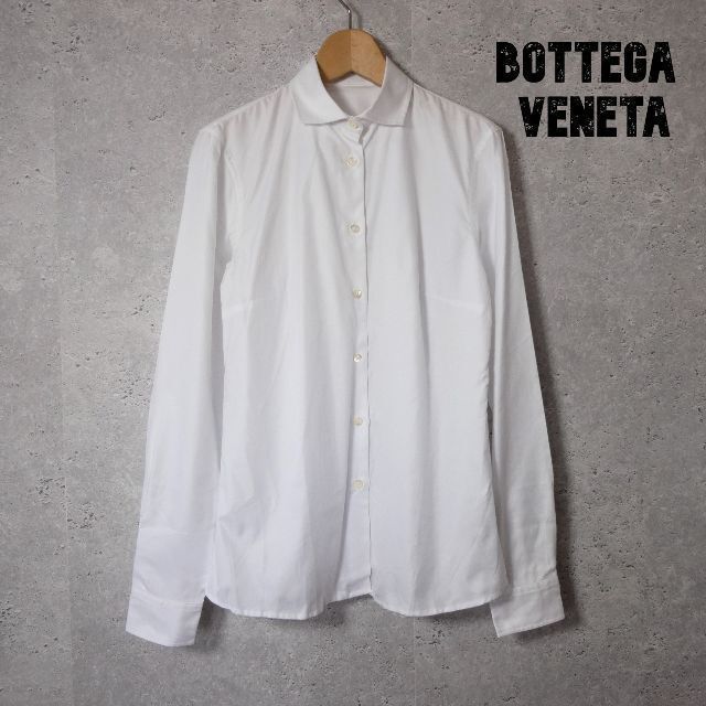 美品 BOTTEGA VENETA ボッテガヴェネタ ワイドカラー 長袖 シャツ ブラウス 38 S 白 ホワイト A2052_画像1